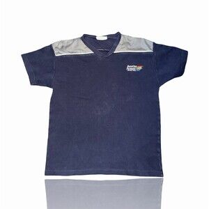 Benetton Formula 1 Racing Team VINTAGE V-Neck Shirt Mens M Navy Gray Colorblock